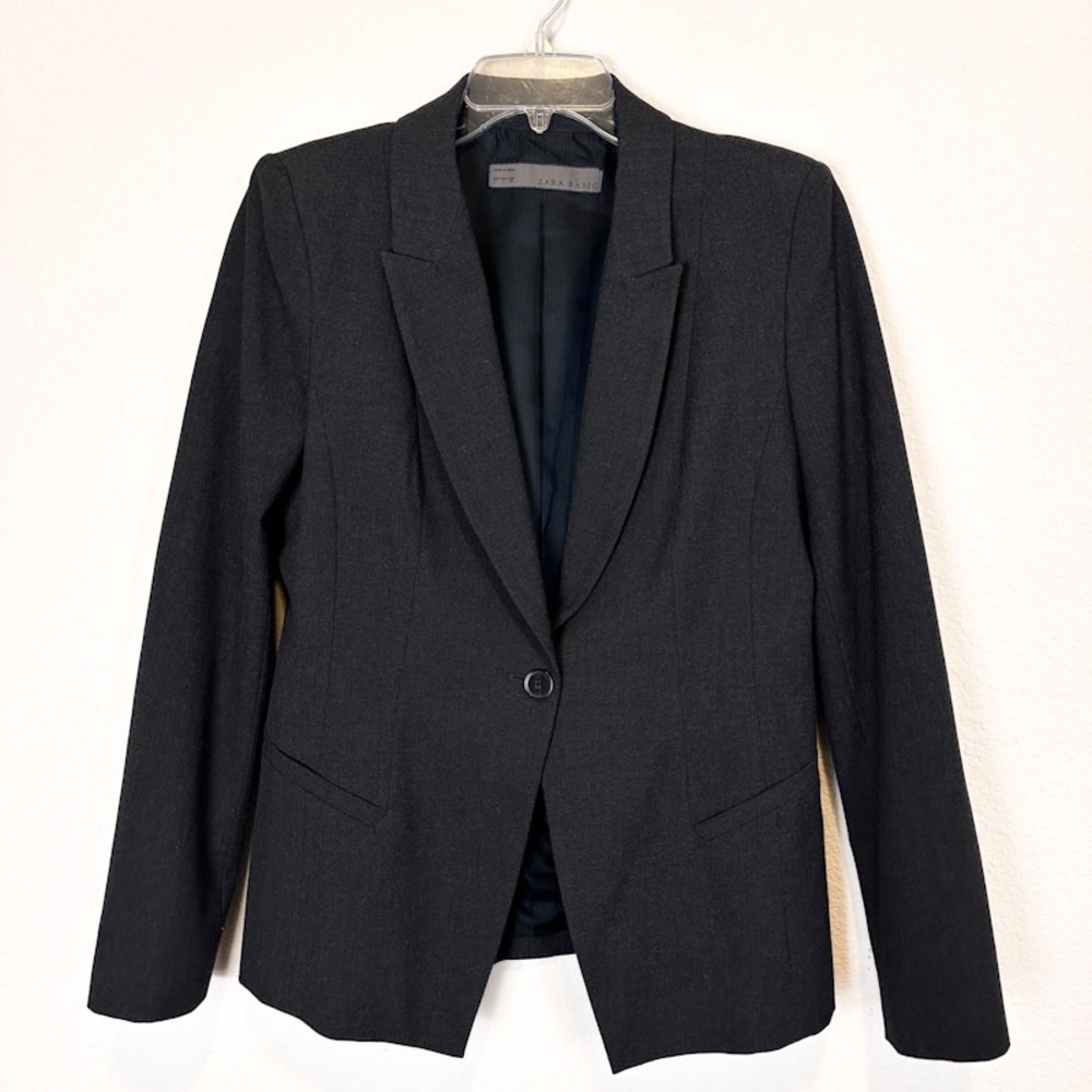 Zara Basic Glen Charcoal Gray Blazer Size Large